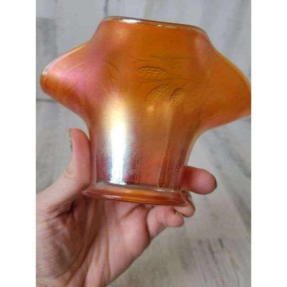 Fenton marigold Orange opalescent vase carnival leaf baseball vintage - Picture 4 of 8